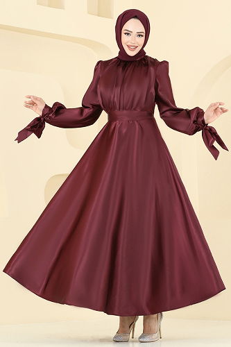 moda selvim Evening Dress ASM2746 Burgundy - Thumbnail