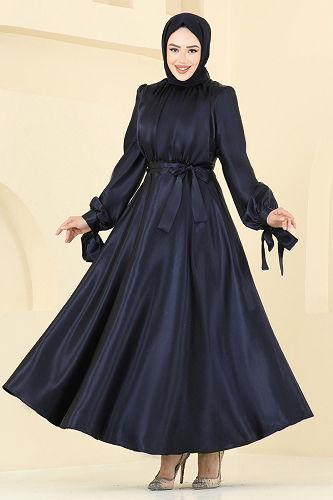 moda selvim Evening Dress ASM2746 Navy Blue - Thumbnail