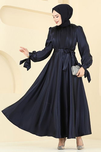 moda selvim فستان سهرة كحلي ASM2746 - Thumbnail