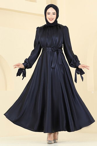 moda selvim فستان سهرة كحلي ASM2746 - Thumbnail