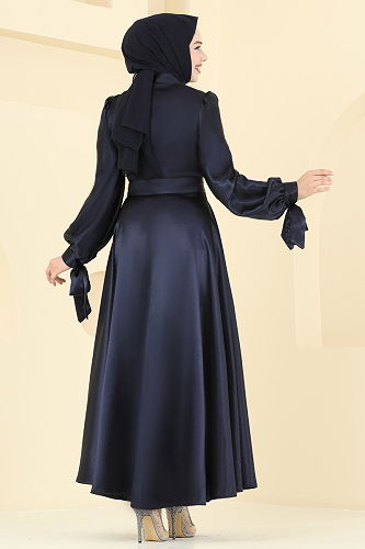 moda selvim فستان سهرة كحلي ASM2746 - Thumbnail