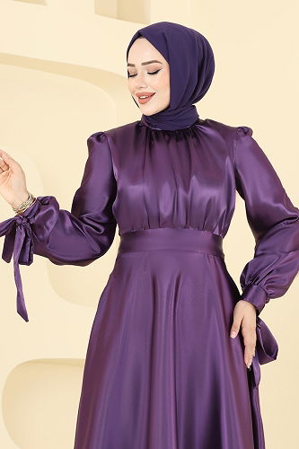 moda selvim Evening Dress ASM2746 Purple - Thumbnail