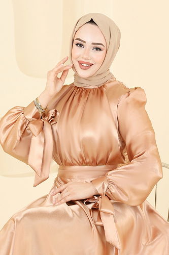 moda selvim فستان سهرة بيج ASM2746 - Thumbnail