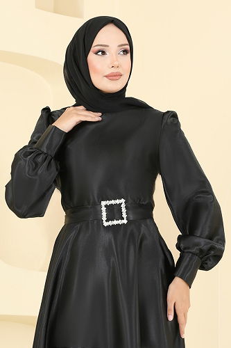 moda selvim Evening Dress ASM2753 Black - Thumbnail