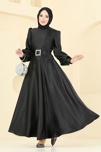 moda selvim فستان سهرة أسود ASM2753 - Thumbnail