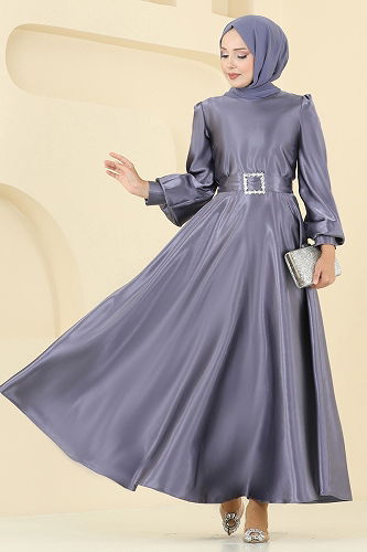 moda selvim فستان سهرة أزرق ASM2753 - Thumbnail