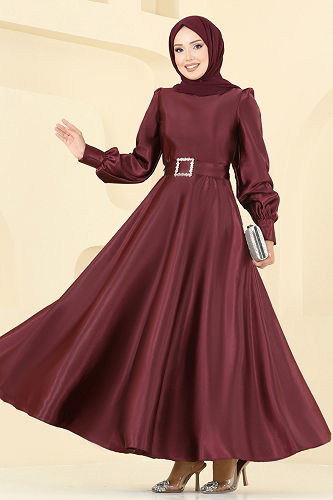 moda selvim Evening Dress ASM2753 Burgundy - Thumbnail