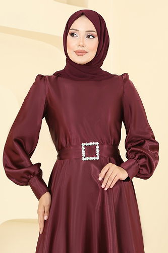 moda selvim Evening Dress ASM2753 Burgundy - Thumbnail