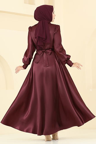 moda selvim فستان سهرة خمري ASM2753 - Thumbnail