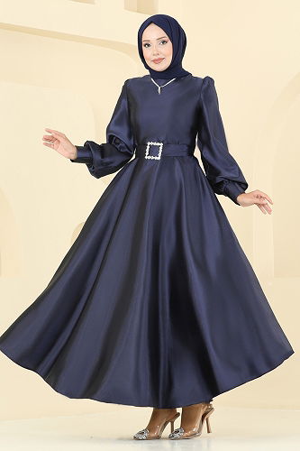 moda selvim Evening Dress ASM2753 Navy Blue - Thumbnail