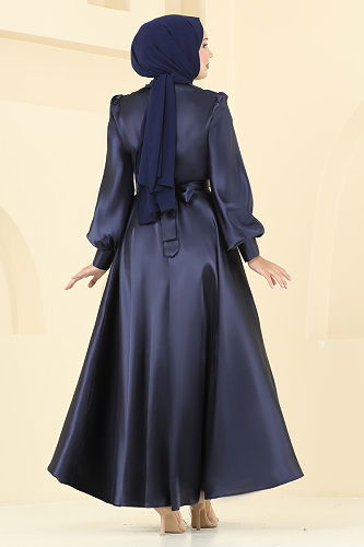 moda selvim فستان سهرة كحلي ASM2753 - Thumbnail