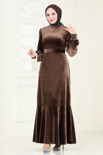 moda selvim Evening Dress ASM2765 Brown - Thumbnail