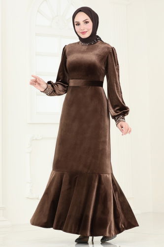 moda selvim Evening Dress ASM2765 Brown - Thumbnail