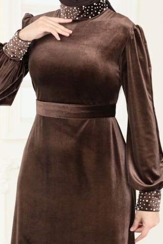 moda selvim Evening Dress ASM2765 Brown - Thumbnail