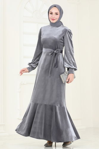 moda selvim Evening Dress ASM2765 Gray - Thumbnail