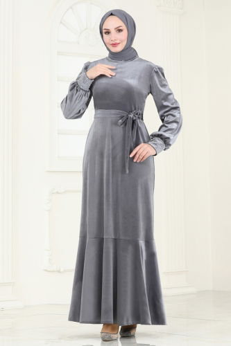 moda selvim Evening Dress ASM2765 Gray - Thumbnail