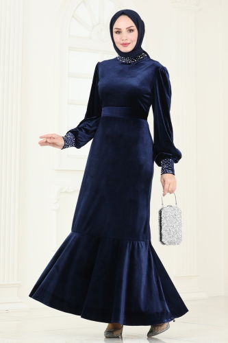 moda selvim Evening Dress ASM2765 Navy Blue - Thumbnail