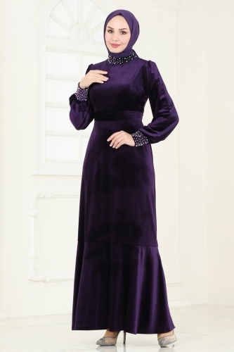 moda selvim Evening Dress ASM2765 Purple - Thumbnail