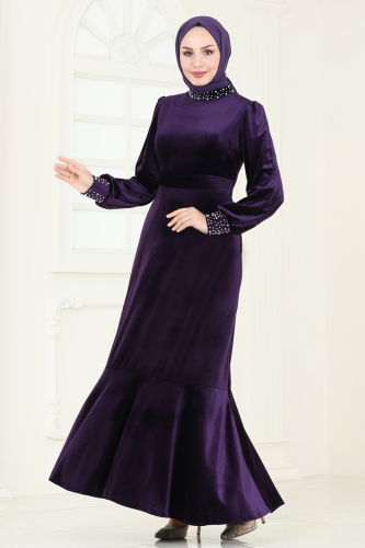 moda selvim Evening Dress ASM2765 Purple - Thumbnail