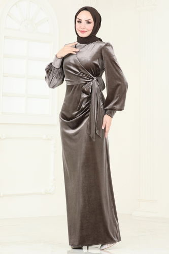 moda selvim فستان سهرة بيج غامق ASM2768 - Thumbnail