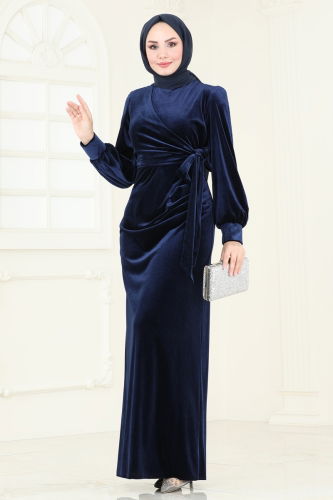 moda selvim Evening Dress ASM2768 Navy Blue - Thumbnail