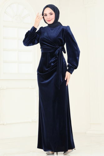 moda selvim Evening Dress ASM2768 Navy Blue - Thumbnail