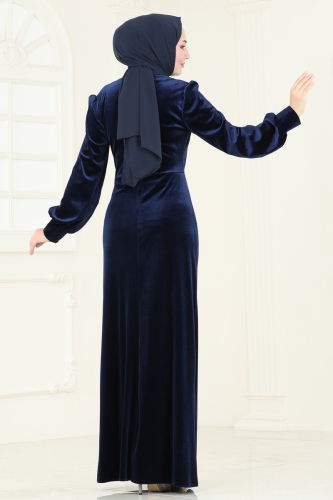 moda selvim Evening Dress ASM2768 Navy Blue - Thumbnail