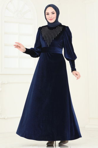 moda selvim Evening Dress ASM2769 Navy Blue - Thumbnail