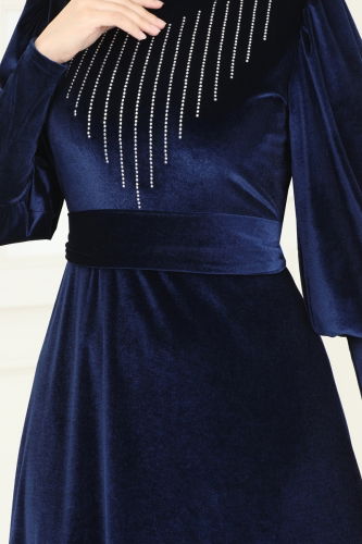 moda selvim Evening Dress ASM2769 Navy Blue - Thumbnail