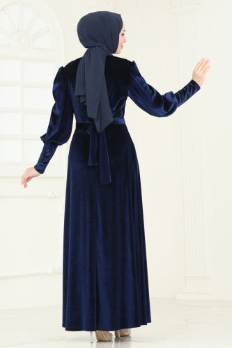 moda selvim Evening Dress ASM2769 Navy Blue - Thumbnail