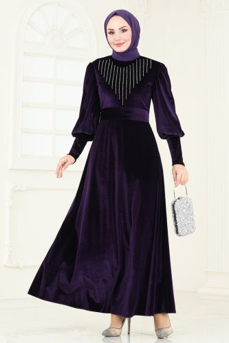 moda selvim Evening Dress ASM2769 Purple - Thumbnail