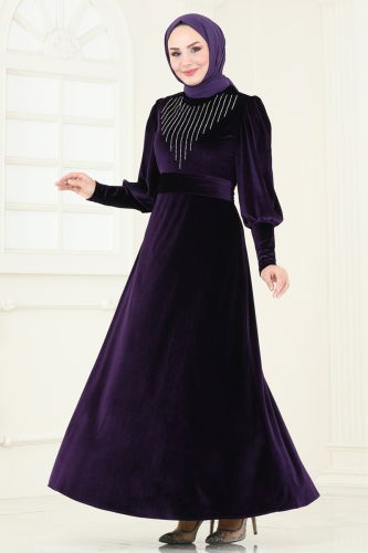 moda selvim Evening Dress ASM2769 Purple - Thumbnail