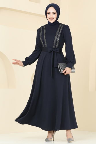 moda selvim Evening Dress ASM2771 Navy Blue - Thumbnail