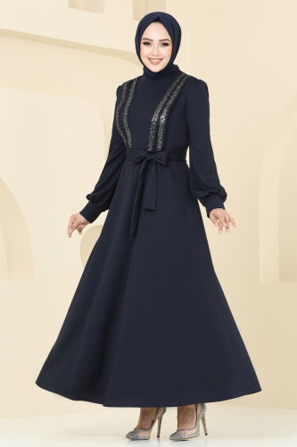 moda selvim Evening Dress ASM2771 Navy Blue - Thumbnail