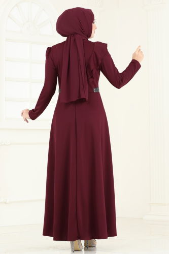 moda selvim Evening Dress ASM2772 Burgundy - Thumbnail