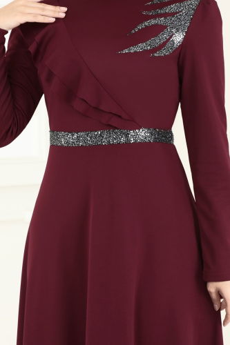 moda selvim Evening Dress ASM2772 Burgundy - Thumbnail