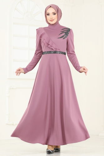 moda selvim Evening Dress ASM2772 Dark Rose Dusky - Thumbnail