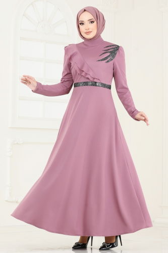 moda selvim Evening Dress ASM2772 Dark Rose Dusky - Thumbnail