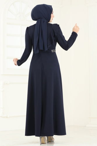 moda selvim Evening Dress ASM2772 Navy Blue - Thumbnail