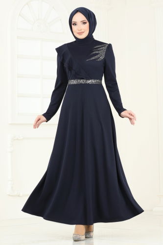 moda selvim Evening Dress ASM2772 Navy Blue - Thumbnail