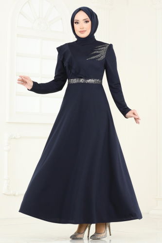 moda selvim Evening Dress ASM2772 Navy Blue - Thumbnail