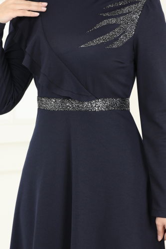 moda selvim Evening Dress ASM2772 Navy Blue - Thumbnail