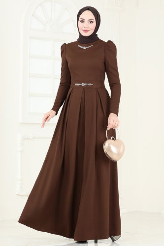 moda selvim Evening Dress ASM2774 Brown - Thumbnail