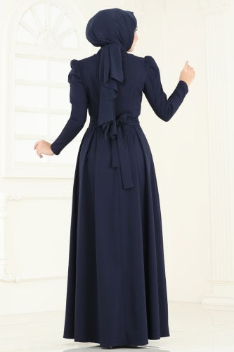 moda selvim Evening Dress ASM2774 Navy Blue - Thumbnail