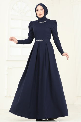 moda selvim Evening Dress ASM2774 Navy Blue - Thumbnail