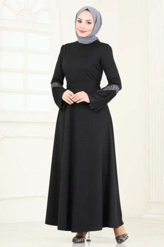 moda selvim فستان سهرة أسود ASM2775 - Thumbnail