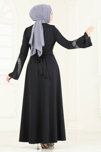 moda selvim فستان سهرة أسود ASM2775 - Thumbnail