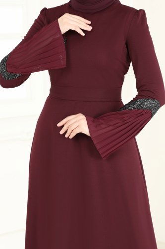 moda selvim Evening Dress ASM2775 Burgundy - Thumbnail