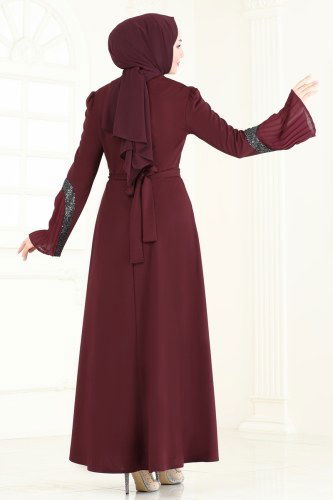 moda selvim Evening Dress ASM2775 Burgundy - Thumbnail