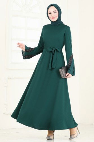 moda selvim Evening Dress ASM2775 Emerald - Thumbnail